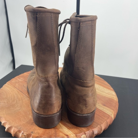 Vtg Packer Lace Up Western kiltie Work brown Leather Mens Boots 7.5 EW wide - Picture 4 of 6